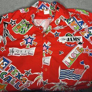 Vintage Surf Line Jams Shirt Mens Large Red USA Print 100% Cotton Button Up 90s